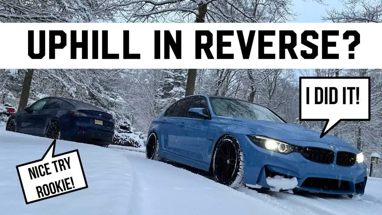 BMW M3 vs Tesla Model Y visszavágó: fel tud mászni a BMW egy havas emelkedőn?